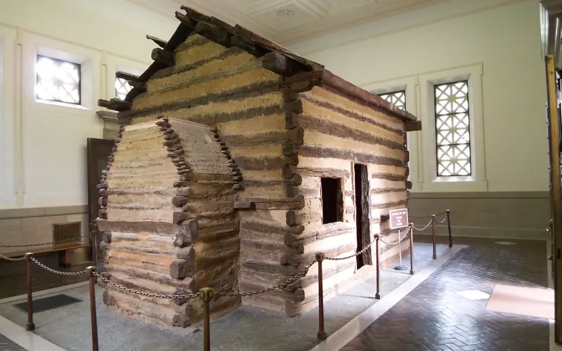 The symbolic birth cabin on the traditional site of the birth of Abraham Lincoln.