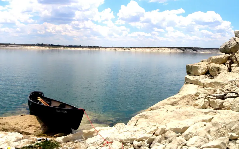 A view of the peaceful shoreline along Amistad National Recreation Area