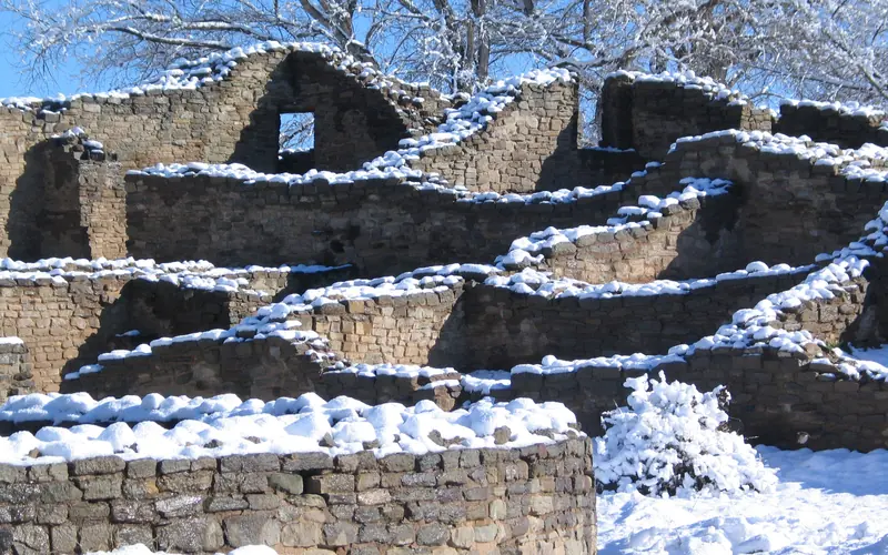 Winter snow on stone ruins