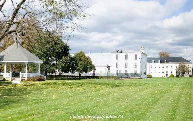 Campus with large buildings, trees, and walkways