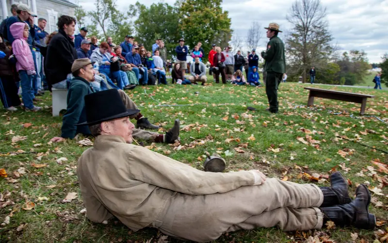 Visitors watching a ranger program at Belle Grove