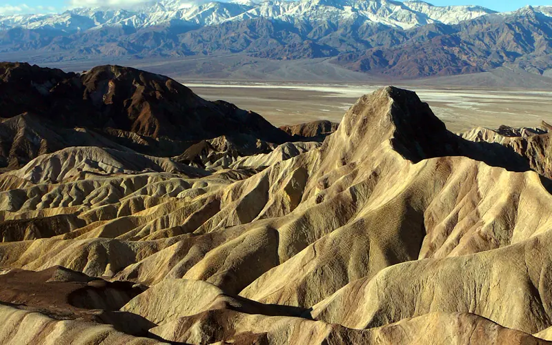 Morning light on the badlands below Zabriskie Point.