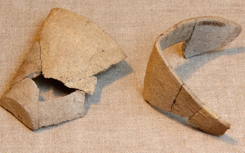 Pieces of a crucible left behind by the 1585 English expedition