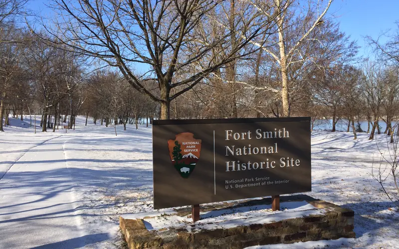 Entrance sign in snow