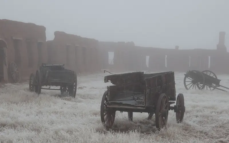 Wagons encrusted in frost