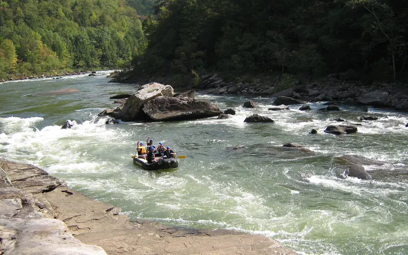 Rafting on Gauley River before Sweets Falls fapid