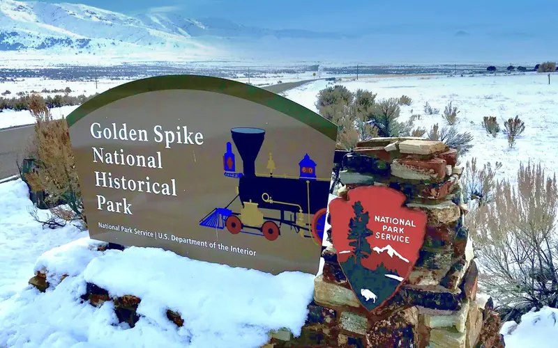 Winter View of Golden Spike Entrance Sign