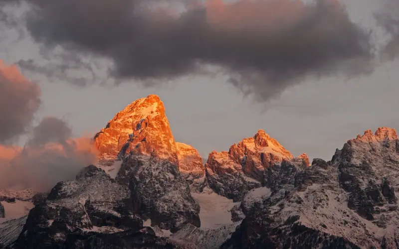 Winter sunrise on snow-covered Teton Range