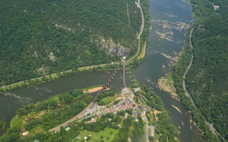Aerial view of Lower Town Harpers Ferry
