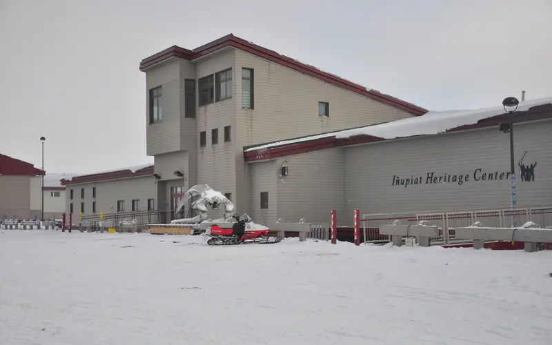 Large building with words "Inupiat Heritage Center" on the side