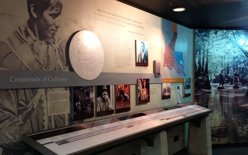 Visitor center exhibit titled "Crossroads of Cultures"