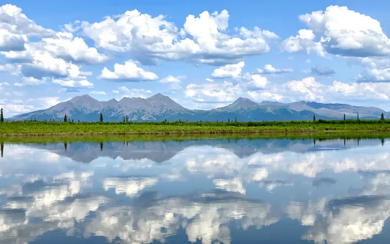 The Jade Mountains reflected in the Kobuk River