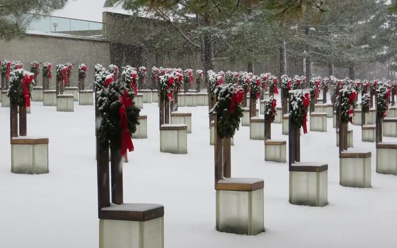 Snow covered Field of Empty Chairs