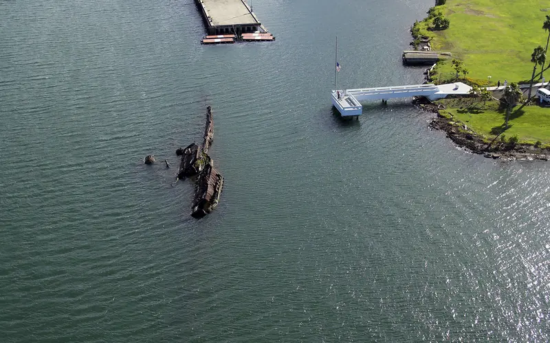 The USS Utah off the coast of Ford Island