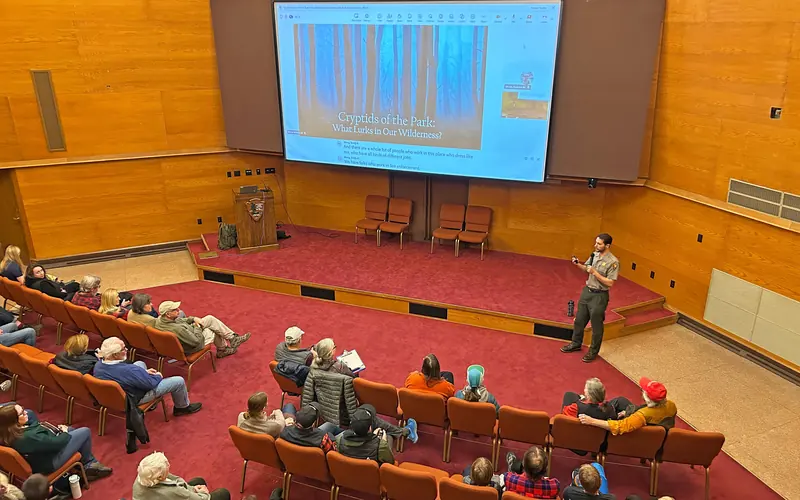 A ranger-led program is happening at Beaver Meadows Visitor Center