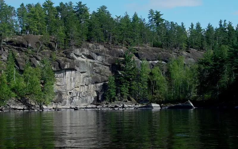 rock cliffs along the lake