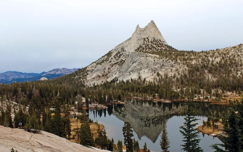 A mountain reflecting in a lake.